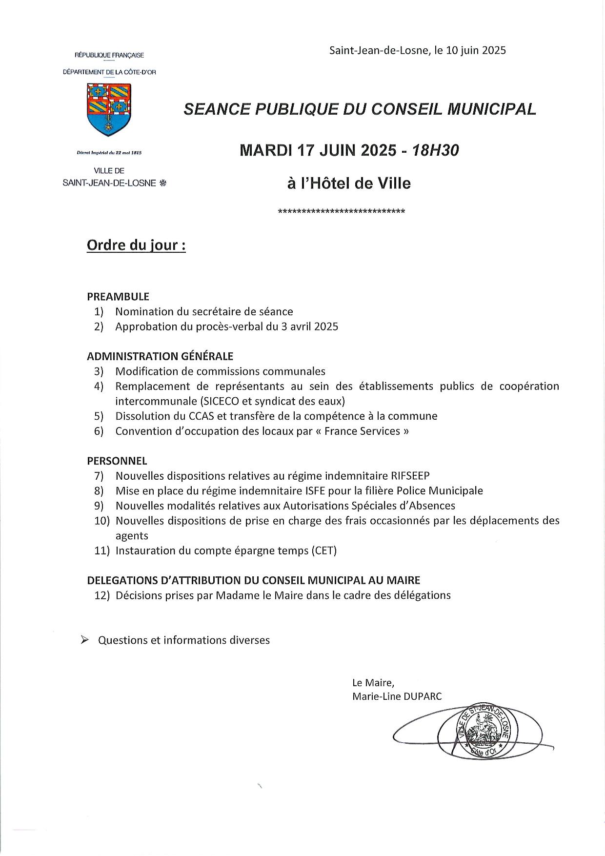 Réunion du CM du 17 juin 2025