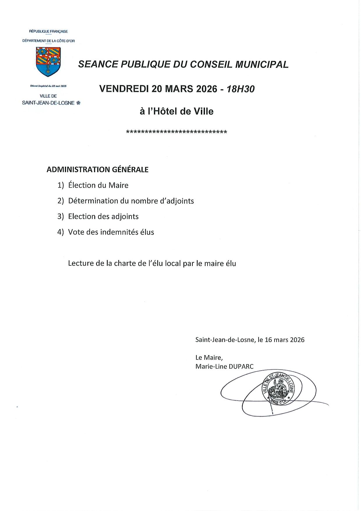 Ordre du jour CM du 20.03.2026